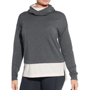 Calia Effortless Mixed‎ Media Hoodie in Charcoal Heather Gray White Size Small